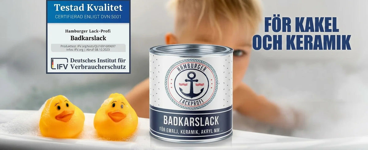 Badkarslack från Hamburger Lack-Profi. Certifierad kvalitet för emalj, kakel, keramik. Bebis i badkar.