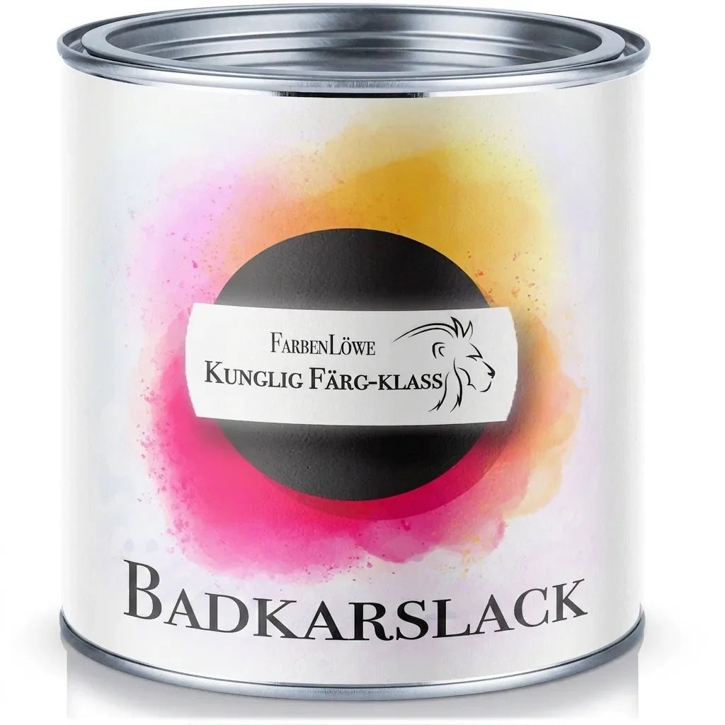 Färgburk med FarbenLöwe badkarslack, premiumkvalitet. Text: Farben der Königsklasse.