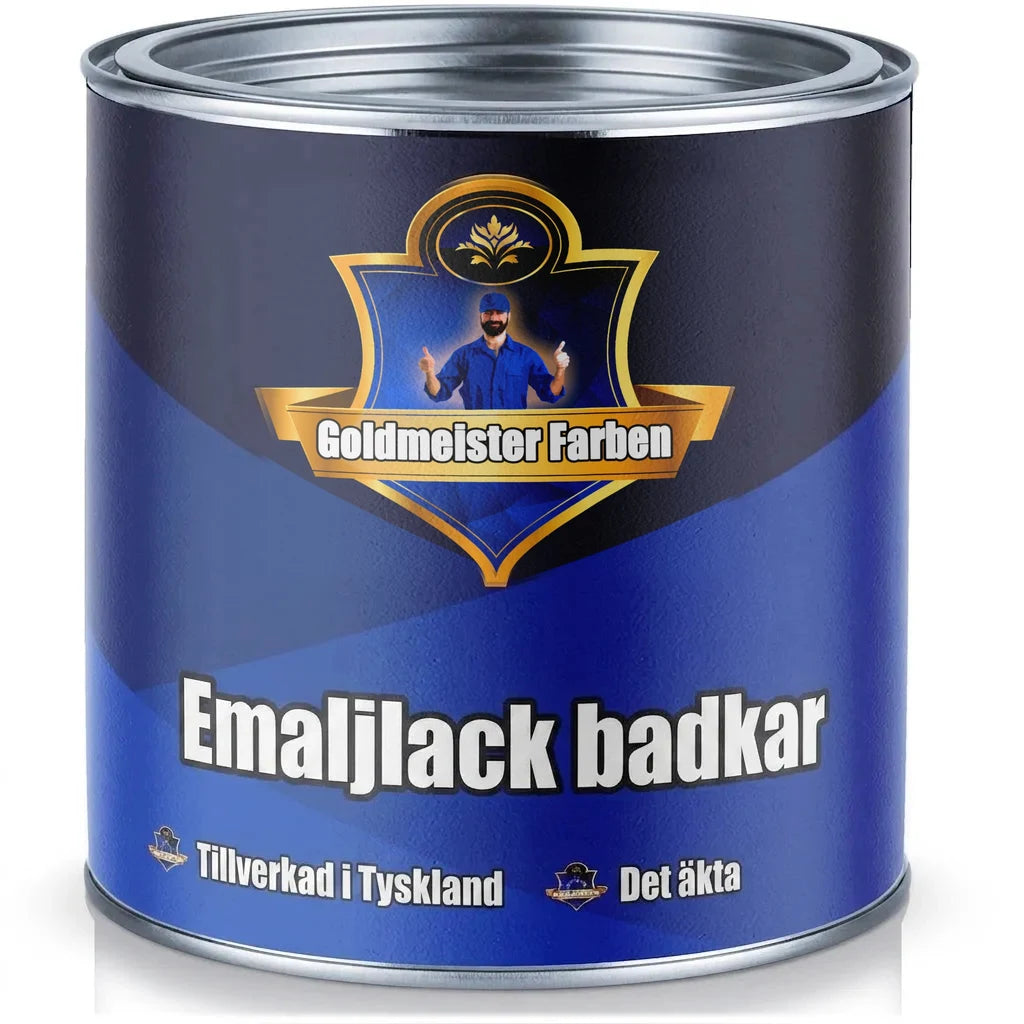 Blå burk Goldmeister Farben badkarsfärg. 'Das Original', Made in Germany. Perfekt för badkar.