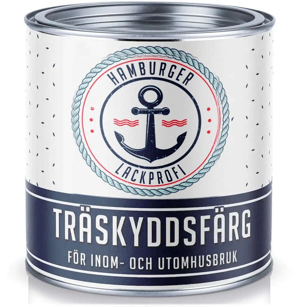Vit färgburk, Hamburger Lackprofi träskyddsfärg för inom- och utomhusbruk, ankarlogga.