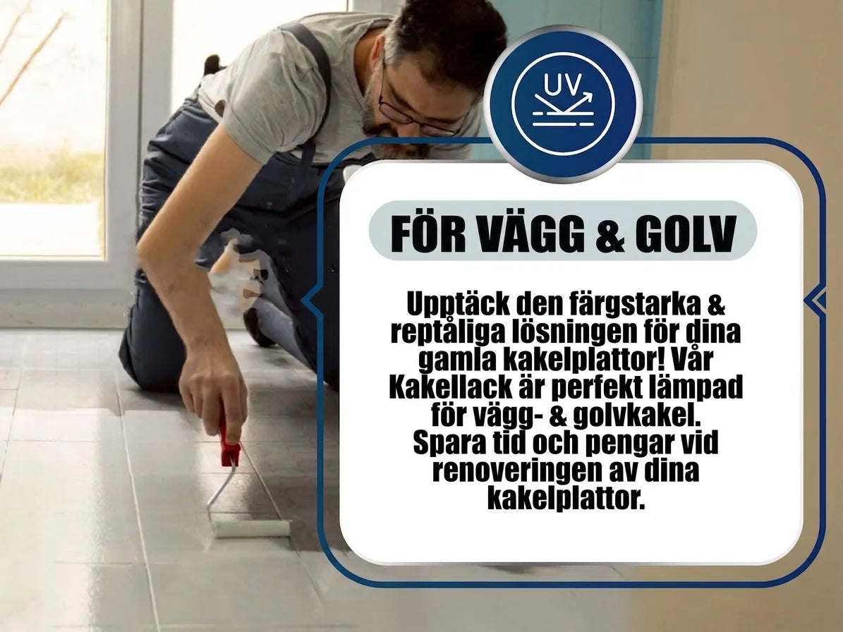 Man målar kakel med reptålig kakelfärg för väggar och golv för enkel renovering.