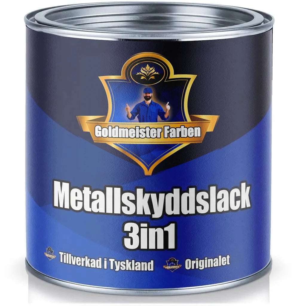 Blå Goldmeister Farben metallskyddsfärg 3-i-1 i burk, Tillverkad i Tyskland.