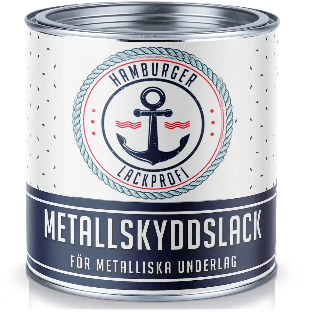 Färgburk med Hamburger Lackprofi metallskyddslack, ankarlogga, för metalliska ytor.