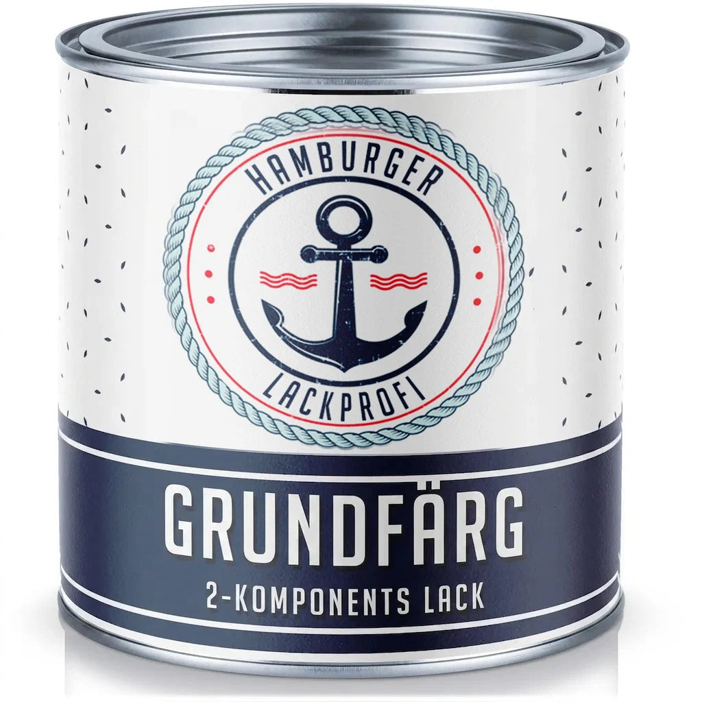Hamburger Lackprofi grundfärg, 2-komponentslack i burk. Maritim design med ankare och rep.