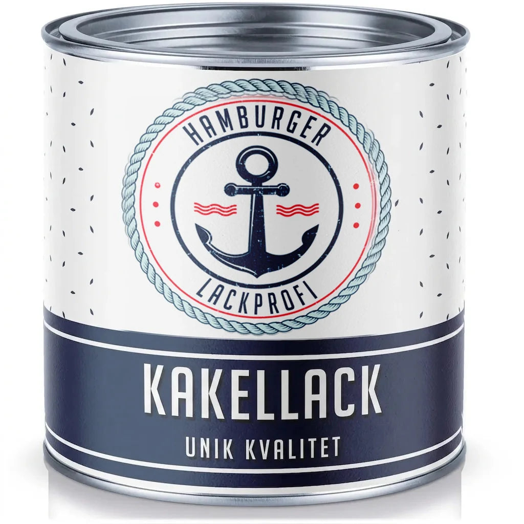 Färgburk för kakelfärg med maritim etikett, text 'FLIESENLACK' och ankare.