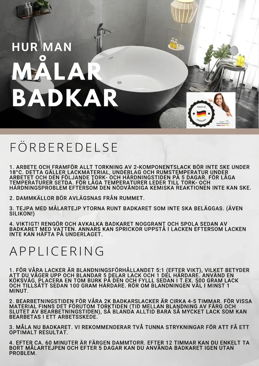 Anvisningar för att måla ett badkar. Steg för steg-guide med förberedelse- och appliceringsinstruktioner.