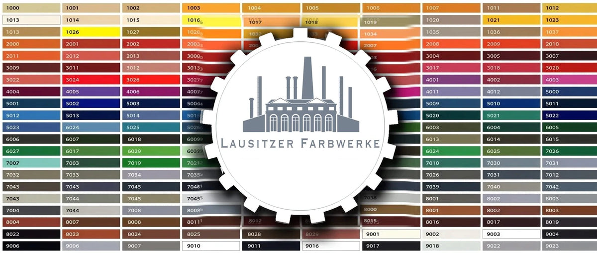 RAL-färgkarta från Lausitzer Farbwerke. Visar hundratals numrerade färgprover i olika nyanser.